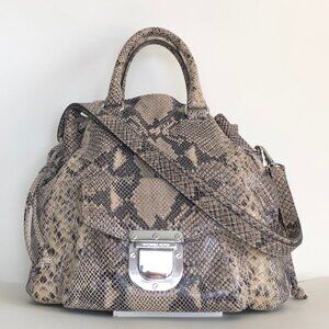 Michael Kors Python Embossed Leather Satchel Tan Black Dual Carry Bag Purse